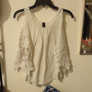 SHEIN White Lace Detail Blouse